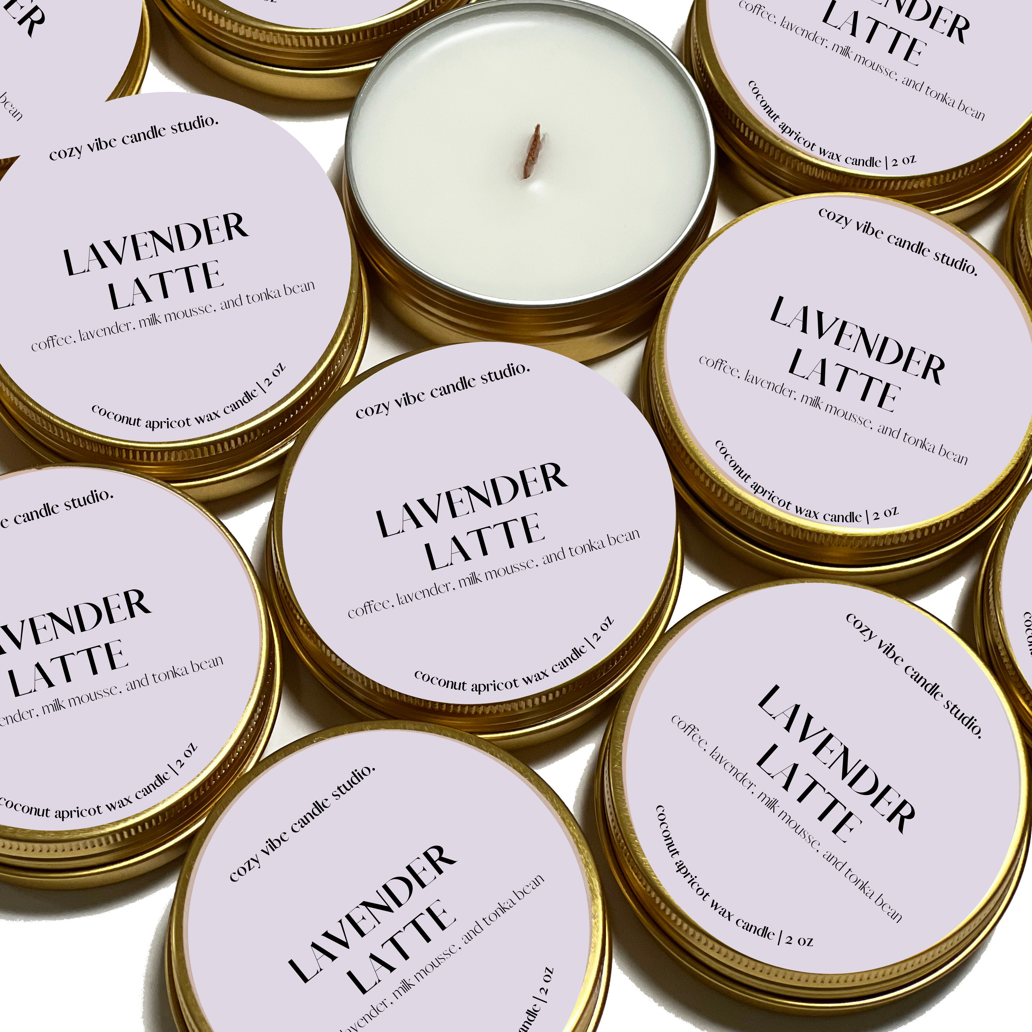 Lavender Latte | 2oz Travel Tin – Cozy Vibe Candle Studio Lavender Latte | 2oz Travel Tin – Cozy Vibe Candle Studio