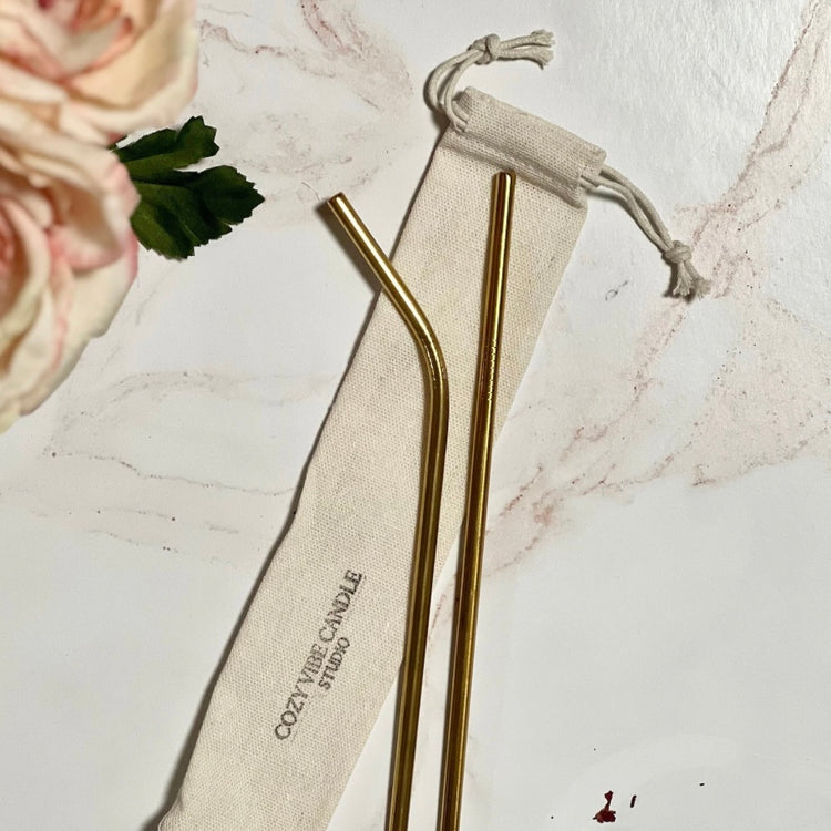Reusable Gold Stainless Steel Straw Set