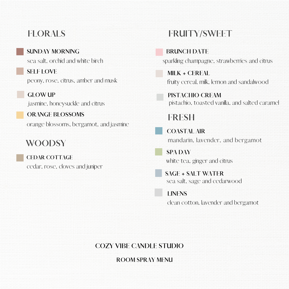 Room and Linen Sprays – Cozy Vibe Candle Studio
