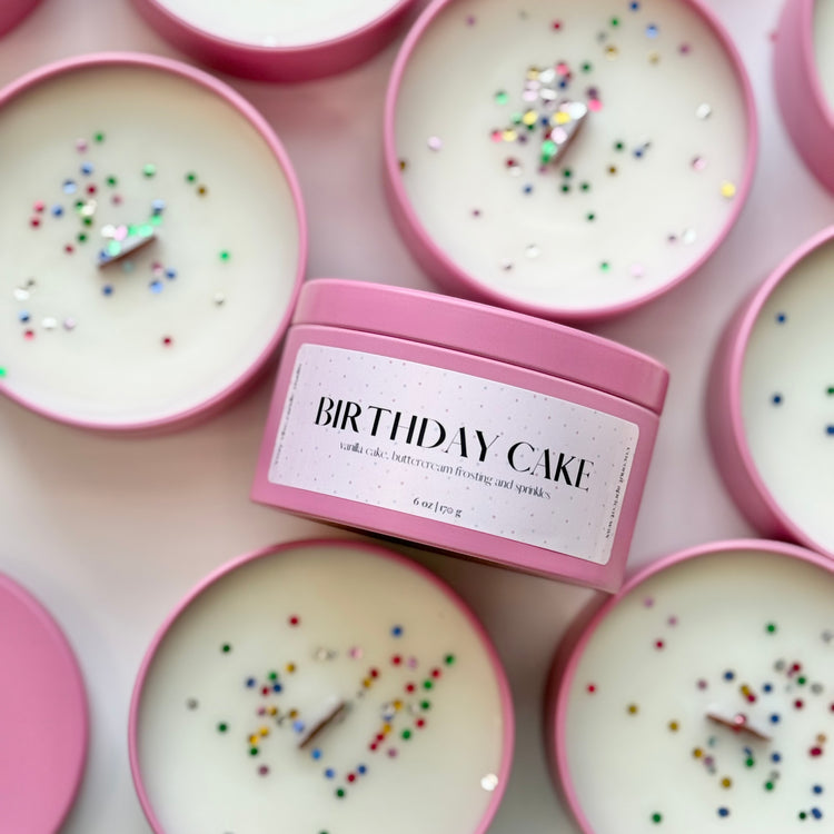 Birthday Cake Candle | 6oz Pink Tin