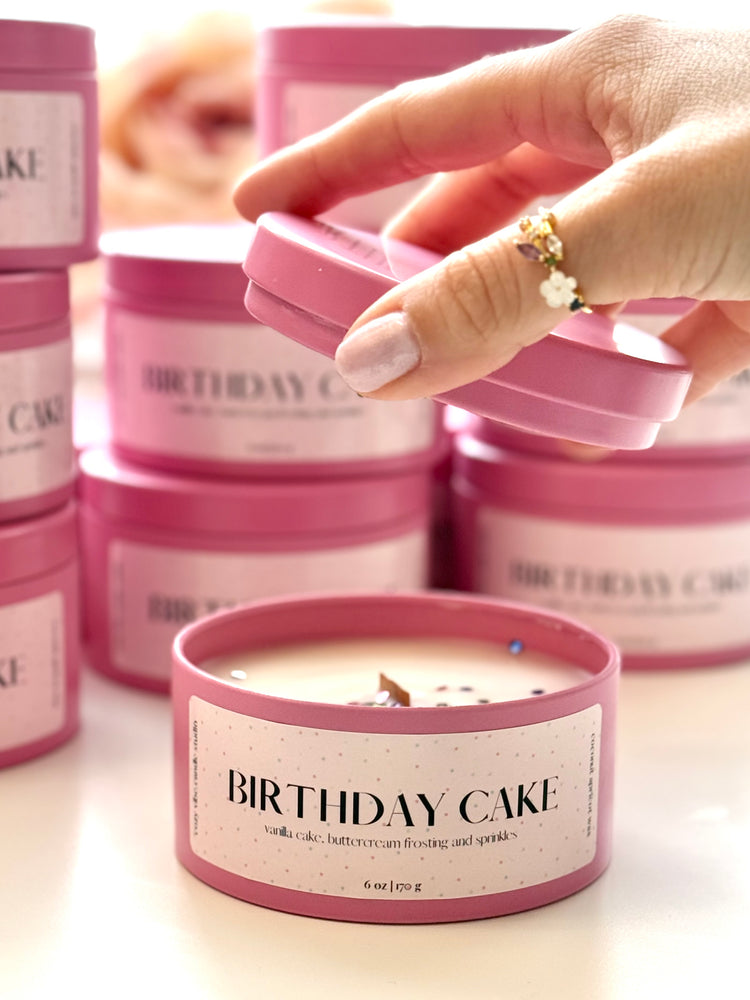 Birthday Cake Candle | 6oz Pink Tin